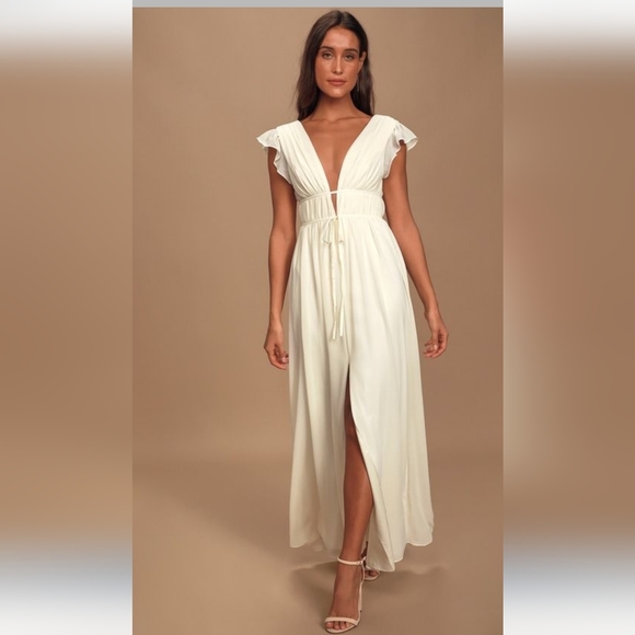 Lulus Dresses & Skirts - I'm All Yours Cream Ruffled Lulus  Maxi Dress